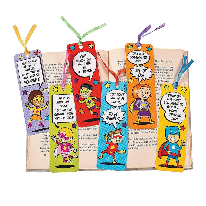 Laminated Superhero Bookmarks - 48 Pieces - Educational and Learning Activities for Kids